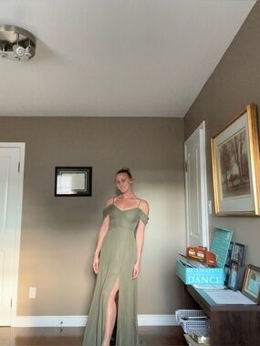 Birdy Grey Olive Green Off-Shoulder Maxi Dress